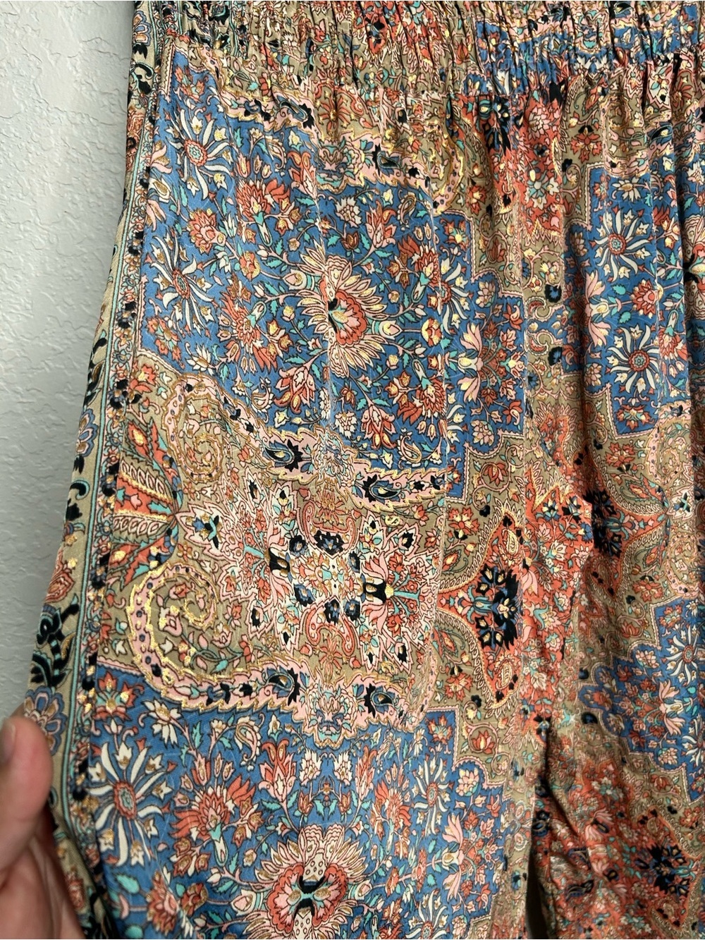 Paani Boho Paisley Metallic Wide Leg Palazzo Pants Tassel Tie Waist Size S - Picture 6 of 10